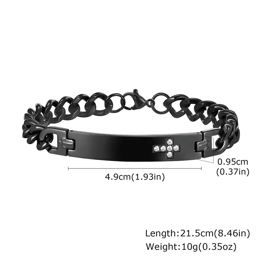 Simple Style Cross 304 Stainless Steel Inlay Zircon Men's Bracelets