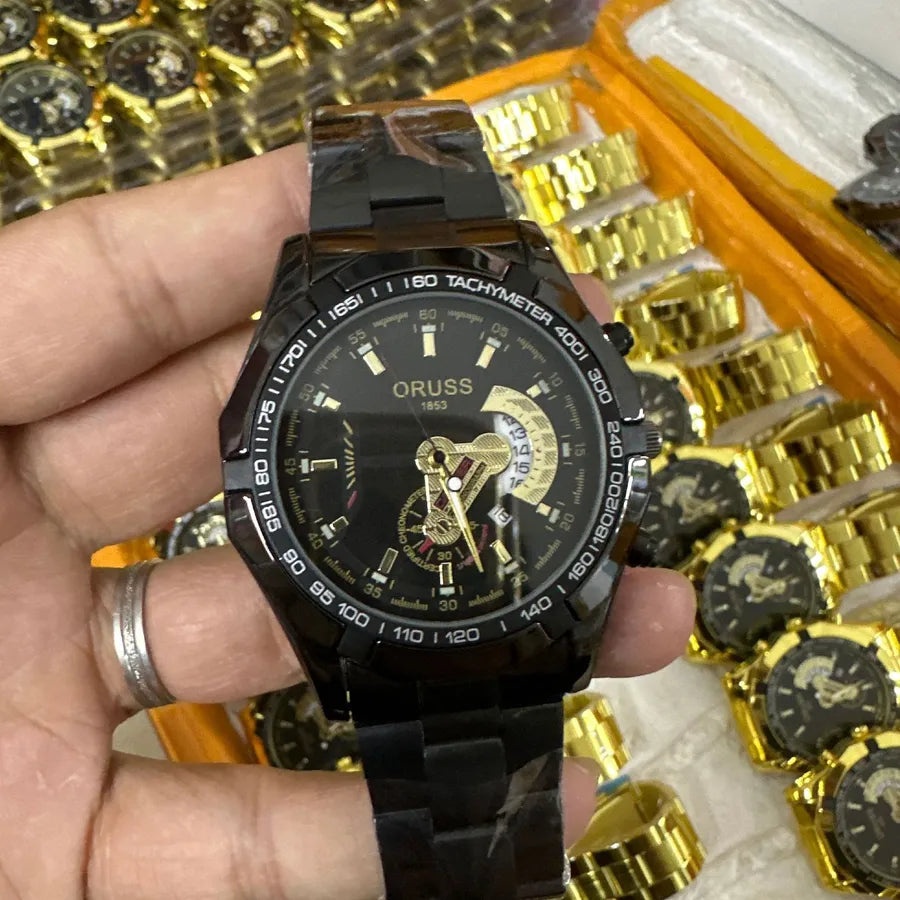 business geometric single folding buckle quartz men's watches