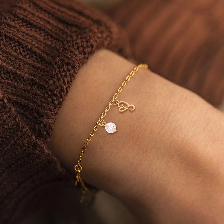 Wholesale Jewelry Elegant Simple Style Classic Style Letter Heart Shape 201 Stainless Steel Copper Artificial Crystal cable chain Bracelets