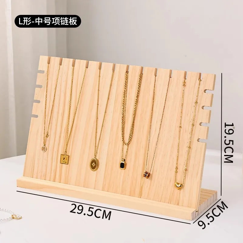 Simple Solid Wood Necklace Bracelet Jewelry Display Stand Artistic Style Banana Leaf Pattern Storage Rack For Stall Selling
