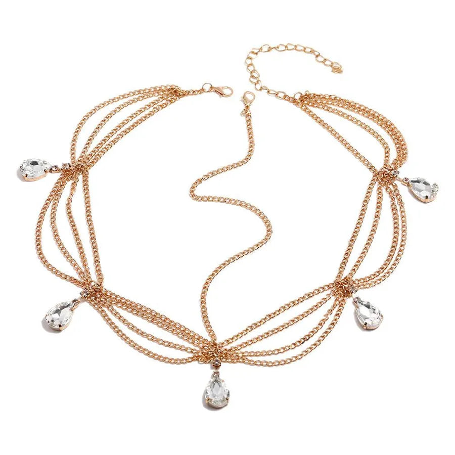 Fashionable Gold Wave Chain Headband Women's Street Style Waterdrop Tassel Hairband Personality Accessory Hairband