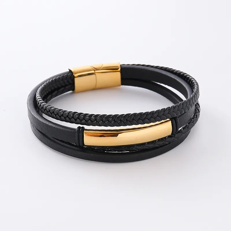 Hip-Hop Double Ring Leather Plating Men's Bracelets