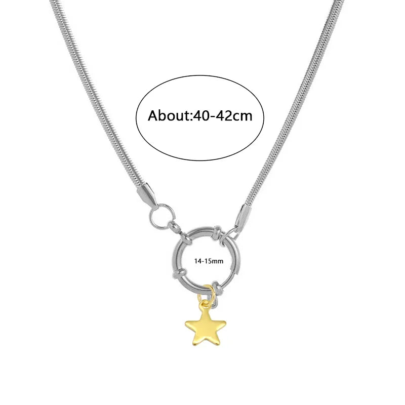 Wholesale Jewelry Vacation Classic Style Pentagram Heart Shape 302 Stainless Steel 18K Gold Plated snake chain Pendant Necklace