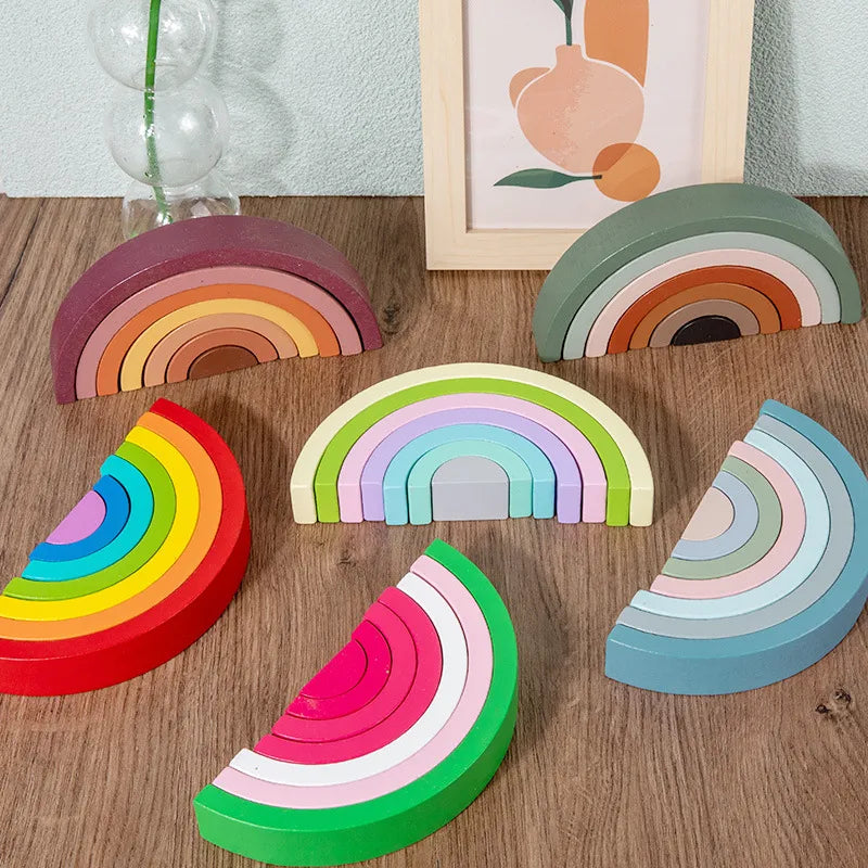 Children Unisex Rainbow Wood Building Toys