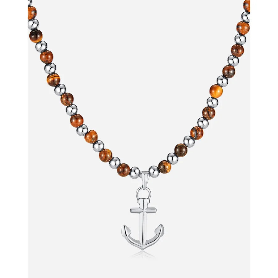 Punk Anchor 304 Stainless Steel Tiger Eye Wholesale Pendant Necklace