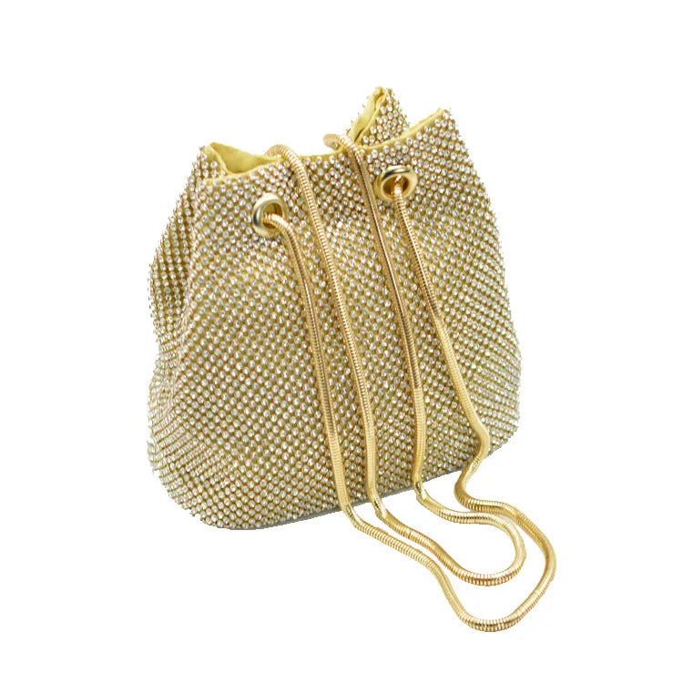 black gold silver rhinestone satin solid color rhinestone bucket evening bags