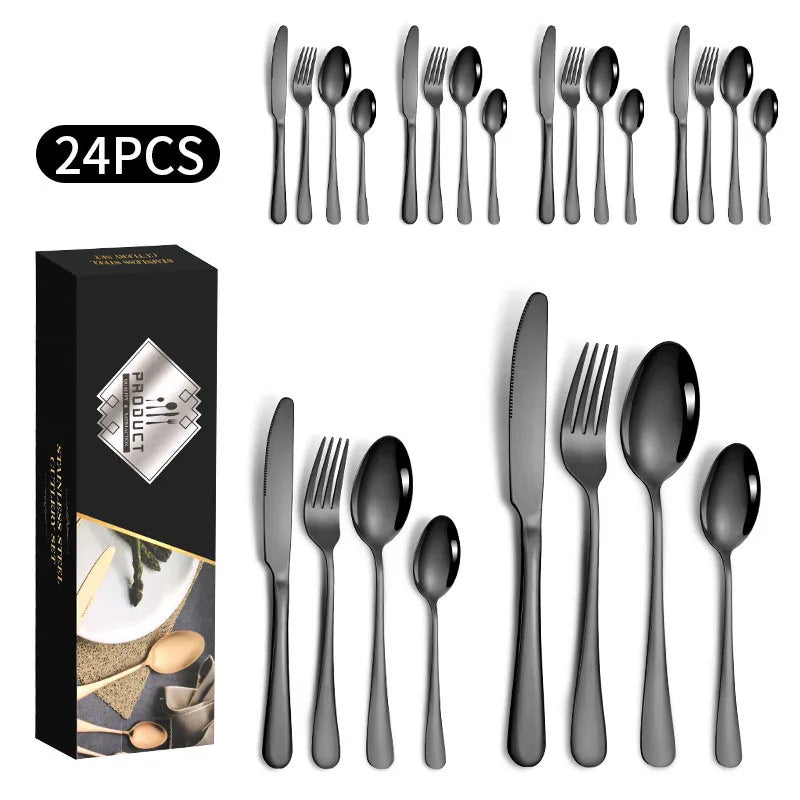 1010 stainless steel tableware 24-piece golden steak knife, fork and spoon gift box Western tableware suit