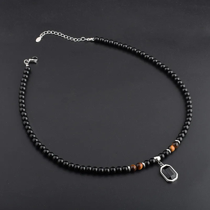 Retro Round Beaded Titanium Steel Men's Necklace Men Pendant Necklaces