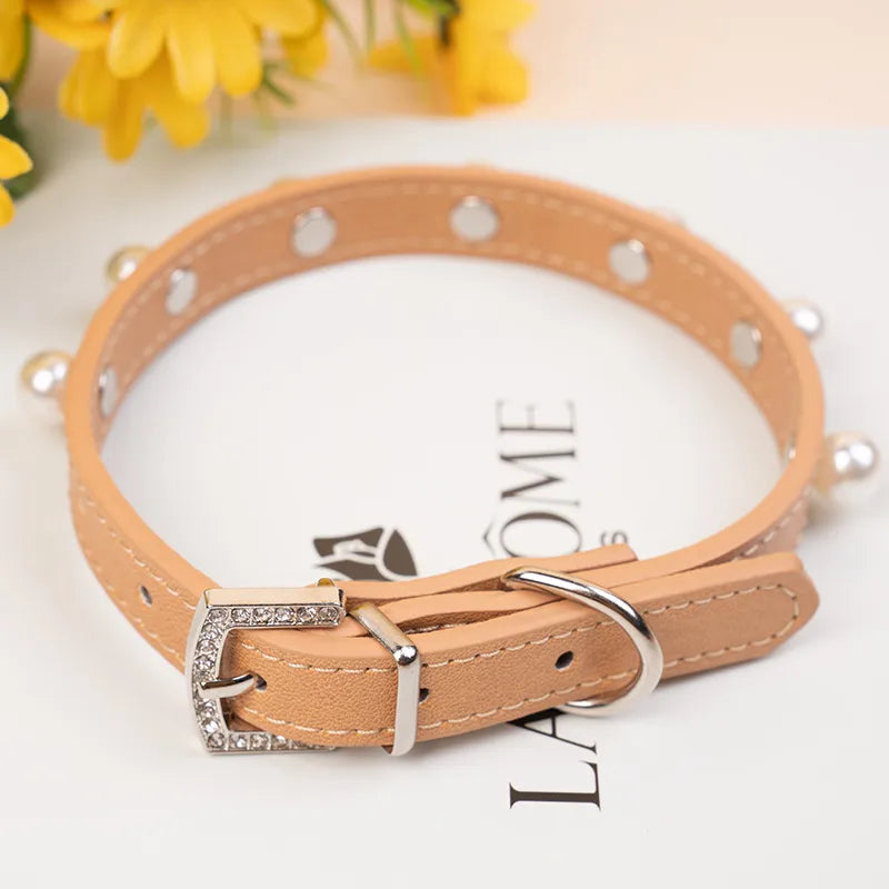 pet collar cat dog alloy brick buckle collar leather pet ring color adjustable big and small circles leather