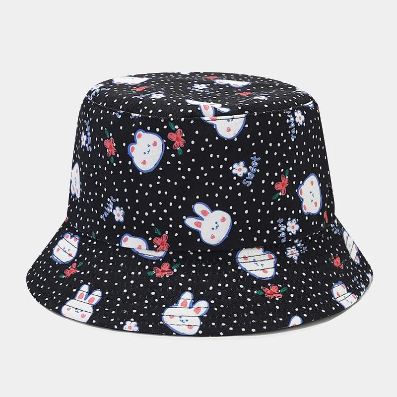 women's elegant basic graffiti printing flat eaves bucket hat