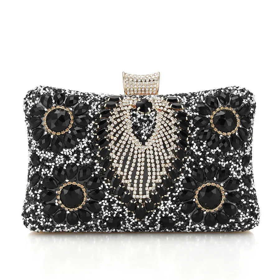 Black Gold Silver Rhinestone Color Block Square Evening Bags