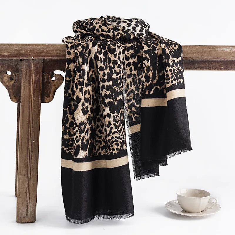 women's vintage style leopard imitation cashmere printing scarf