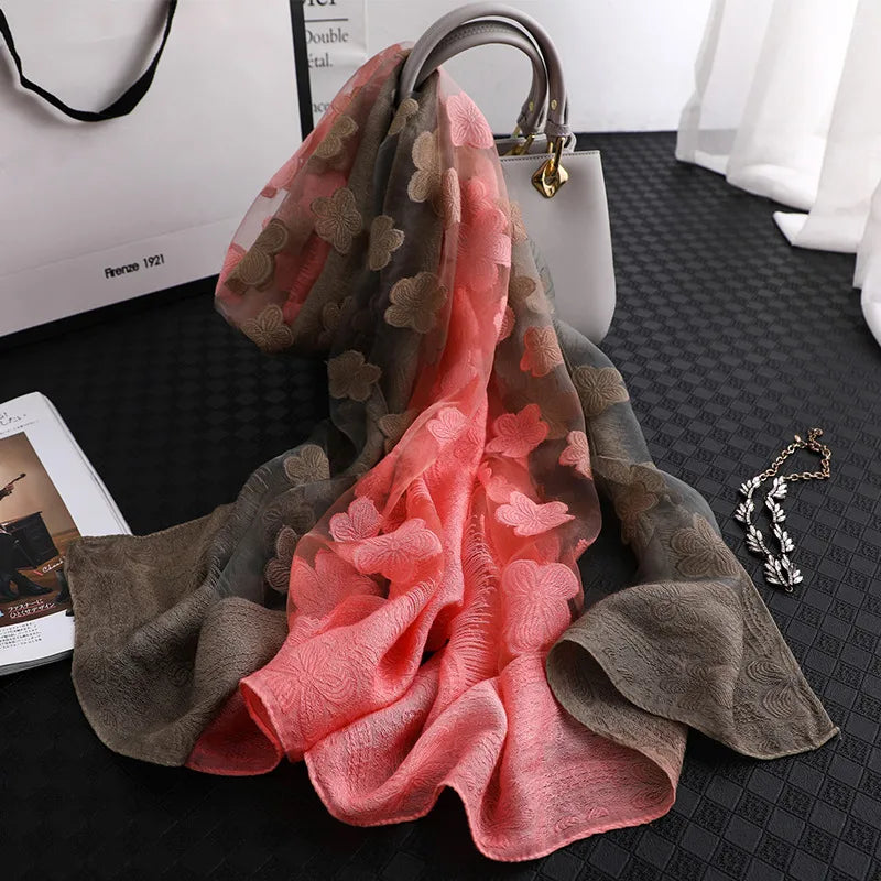 Women's Elegant Flower Polyester Silk Scarf