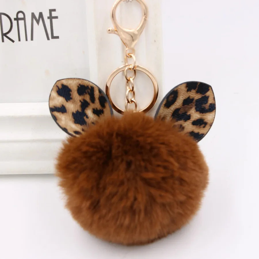 1 piece retro ear leopard simulation wool plating bag pendant keychain