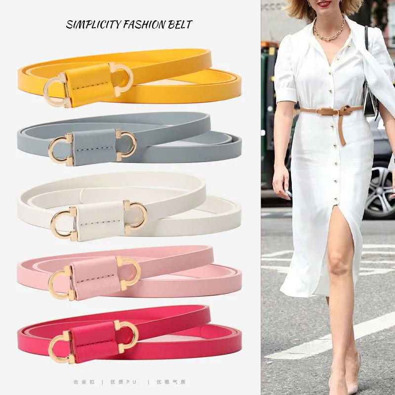 Simple Style Solid Color Pu Leather Alloy Women's Leather Belts