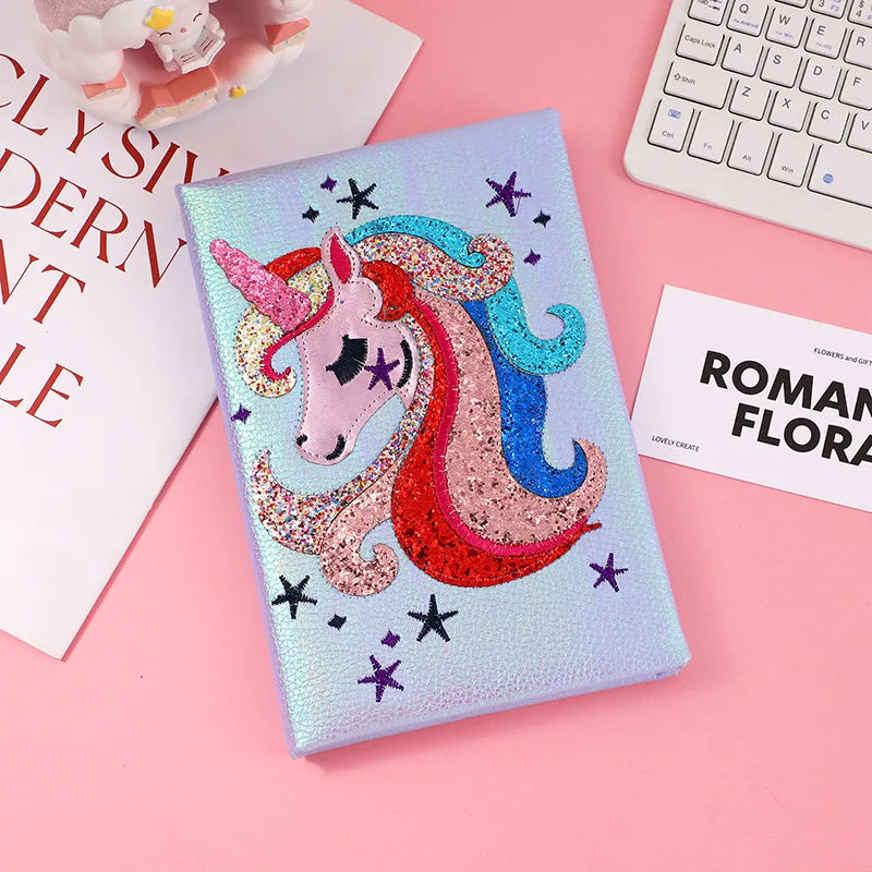 Adorable Cartoon  And Rabbit Handmade Notebook Journal For Kids And Teenage Girls Sparkling Memo Book Simple Style