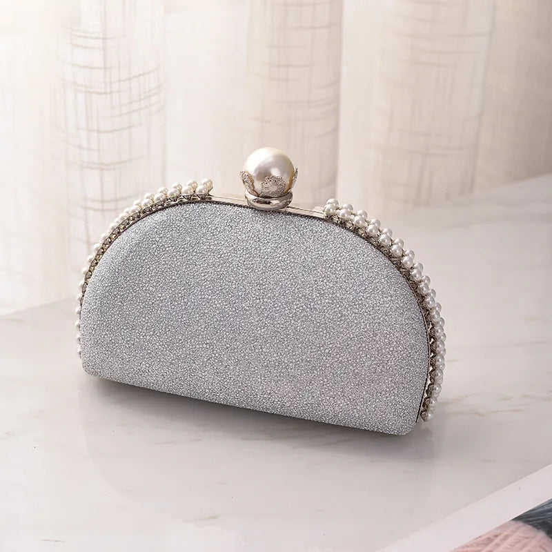 silver champagne red pu leather solid color shell evening bags