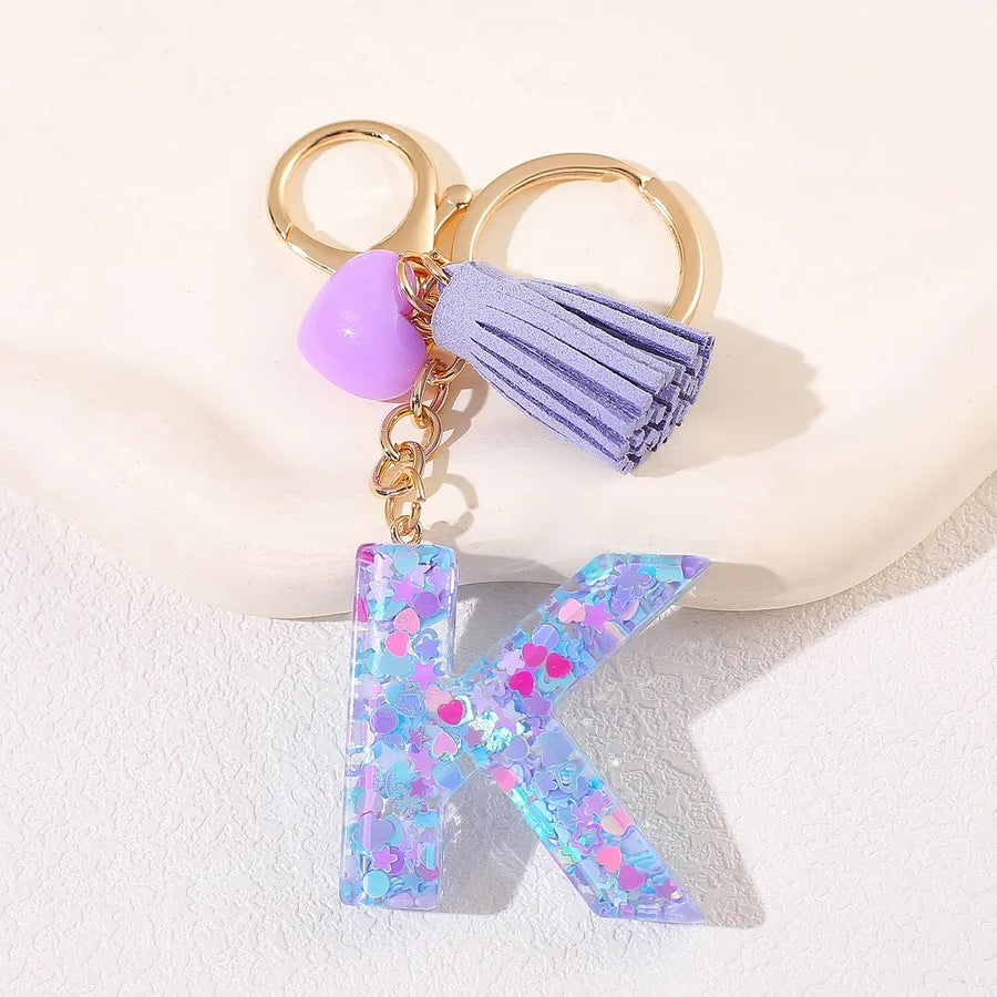 New Women's Purple Love Tassel 26 Letter Keychain Cute Car Key Chain Couple Backpack Jewelry