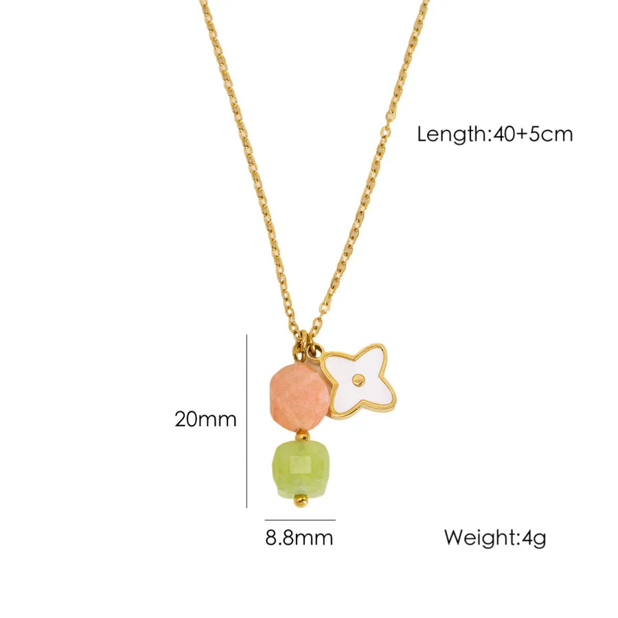 Wholesale Jewelry Elegant Simple Style Geometric 304 Stainless Steel natural stone cable chain Pendant Necklace