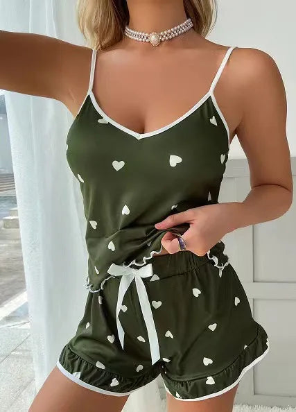 foreign trade ladies summer sling home clothes suit soft drape cute printed pajamas wholesale