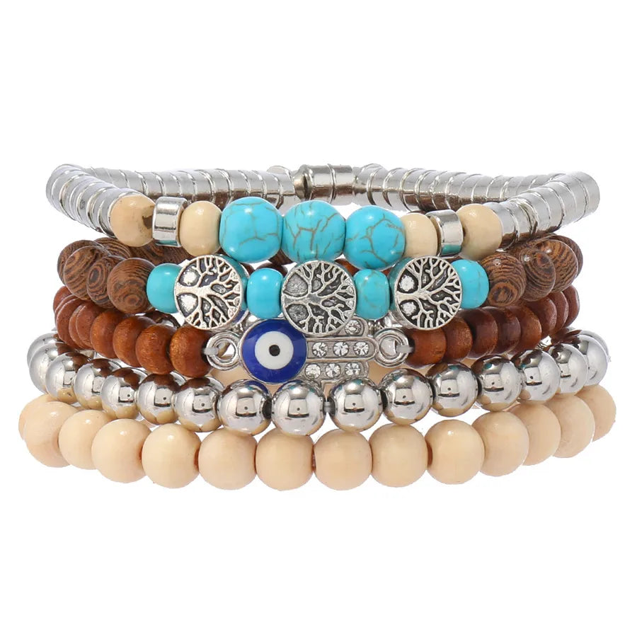 Retro Round Wood Beaded Men's Bracelets
