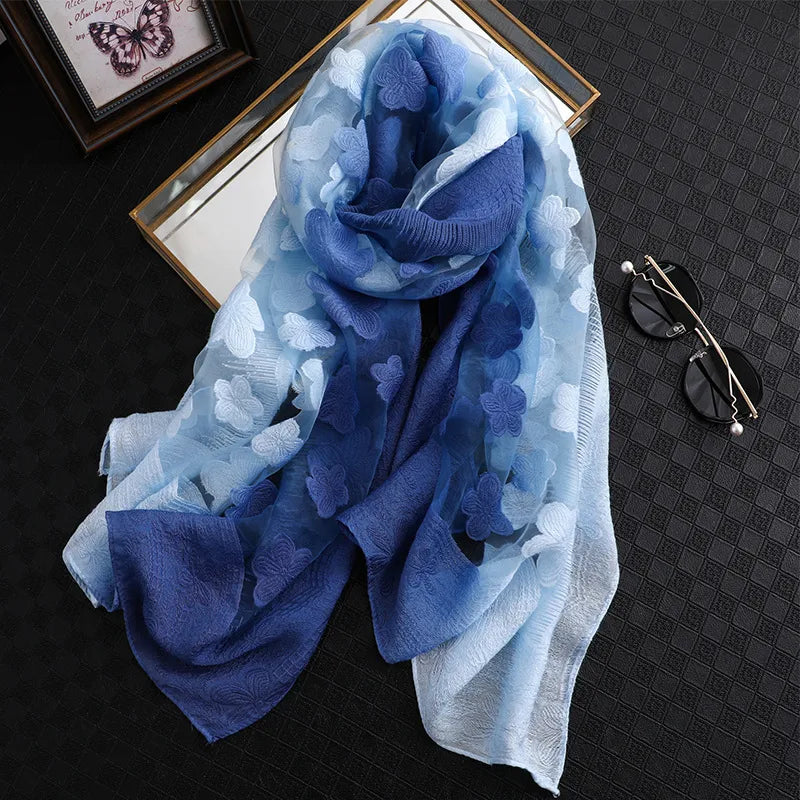 Women's Elegant Flower Polyester Silk Scarf