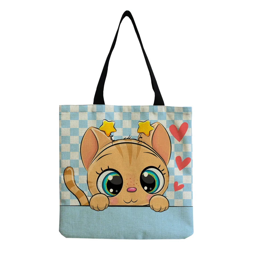 Women's Cute Animal Cartoon Linen Shopping bags