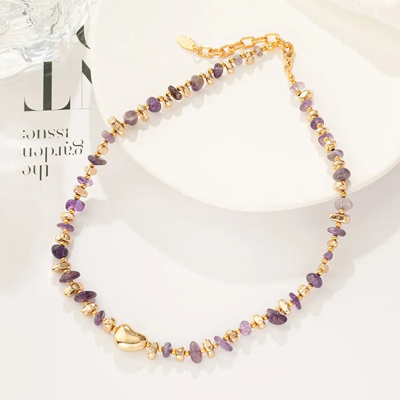 Modern Style Classic Style Irregular Round natural stone Copper Necklace In Bulk