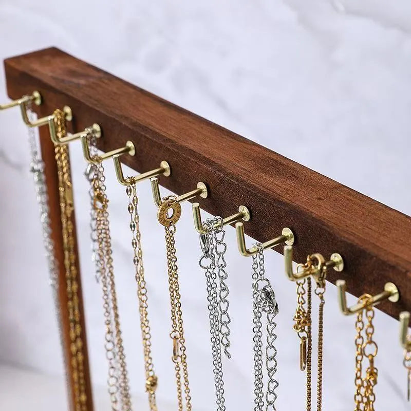 Walnut Color Solid Wood Necklace Jewelry Display Stand Bracelet Pendant Holder Sweater Storage Arrangement Props Simple Style