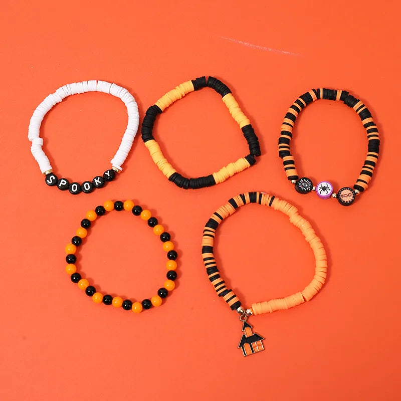 Handmade Bohemian Letter Ghost Halloween Bracelet Acrylic Pumpkin Skull Design Unisex Simple Style Bracelet