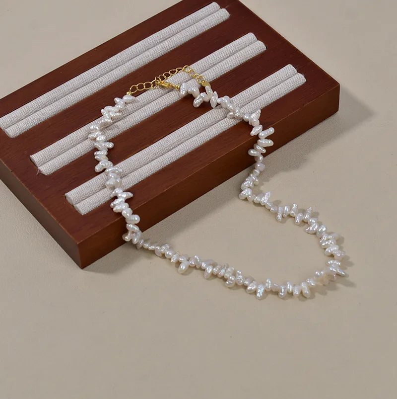 Natural Freshwater Pearl Necklace Three-Seven Holes Design Versatile Women's Jewelry Original Design Elegant Neck Chain