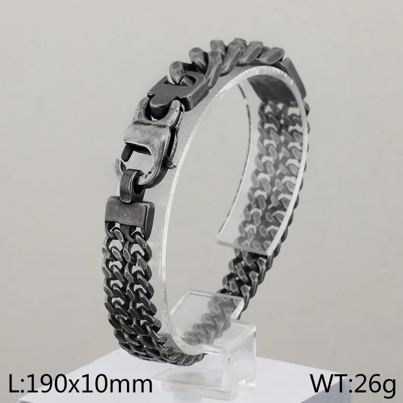 Simple Style Geometric Solid Color Titanium Steel Patchwork 18K Gold Plated Men's Bracelets