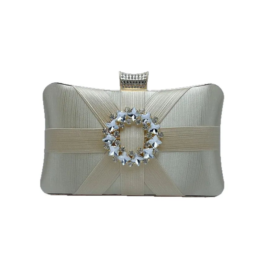 Elegant Diamond Embellished Clutch Shoulder Crossbody Bag For Women Party Dinner Handbag Fashionable Lock Buckle Design Polyester Square Bag