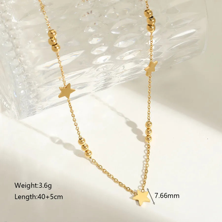 Wholesale Jewelry Cute Lady Romantic Star Solid Color 304 Stainless Steel 18K Gold Plated Plating cable chain Pendant Necklace