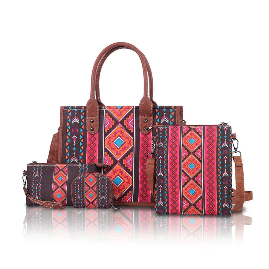 Women's Medium Canvas Printing Vintage Style Plaid Square Zipper Bag Sets Handbag