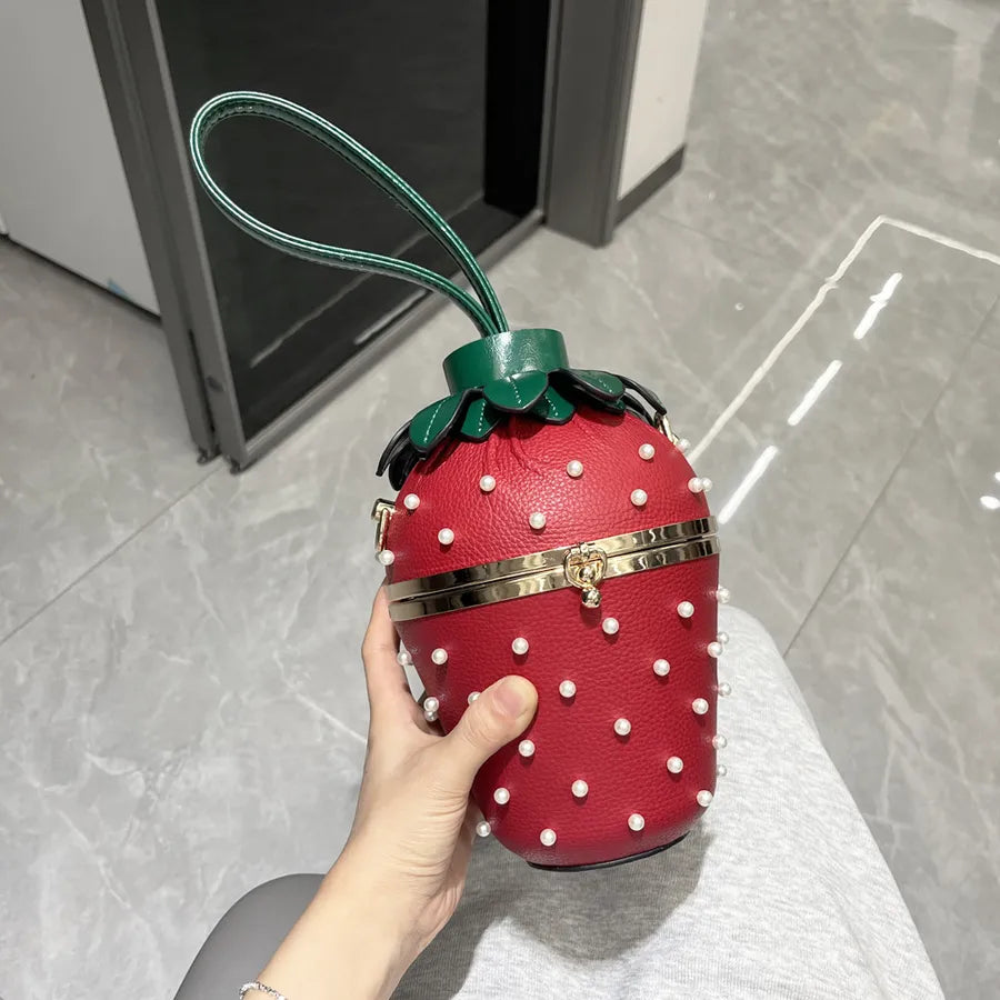 Women's Small Pu Leather Strawberry Cute Bucket Buckle Handbag