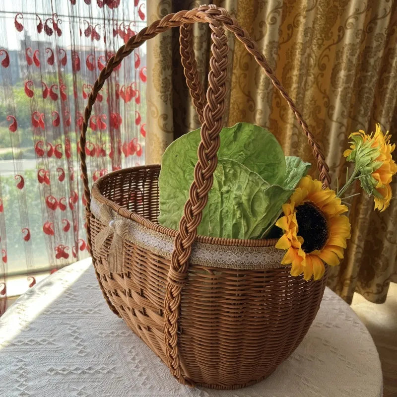 Casual Pastoral Solid Color Imitation Rattan Storage Basket