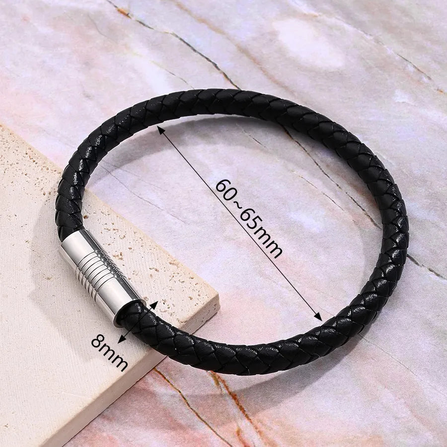 Casual Vacation Streetwear Simple 303 Stainless Steel Regenerated leather Handmade Polishing Braid Men's wristband