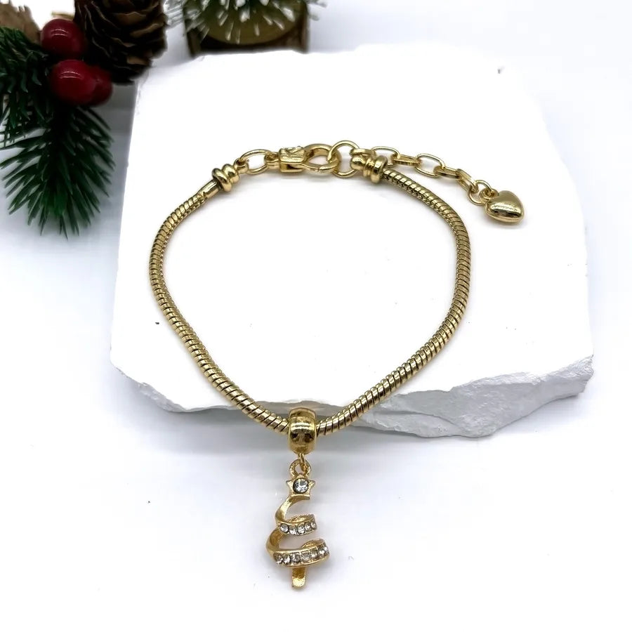 Hot-Selling Christmas Gift DIY Beaded Large Hole Beads Red Heart Snowman Apple Bell Children's Bracelet for Girls