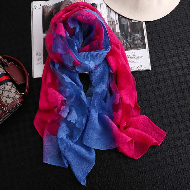 Women's Elegant Flower Polyester Silk Scarf
