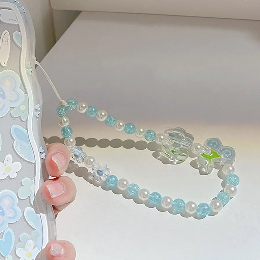 cute heart shape flower pc silica gel soft clay inlay artificial pearls women's mobile phone chain 1 piece