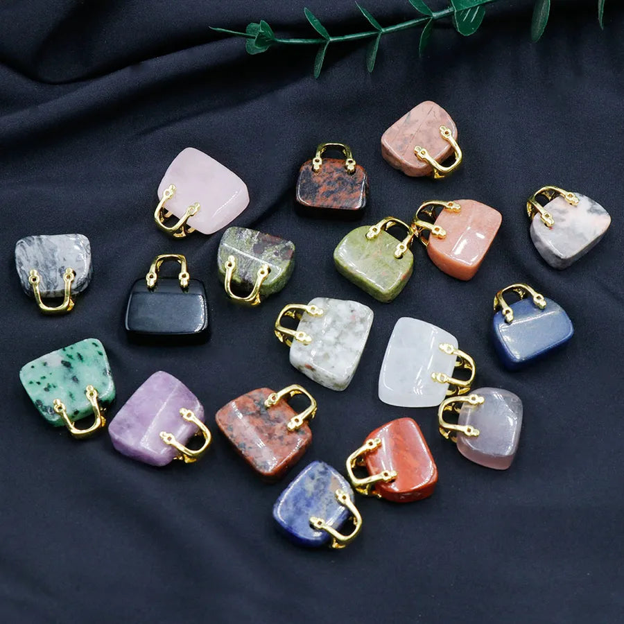 Natural crystal stone mini handbag powder crystal diy pendant ins wind powder crystal decoration creative  wholesale