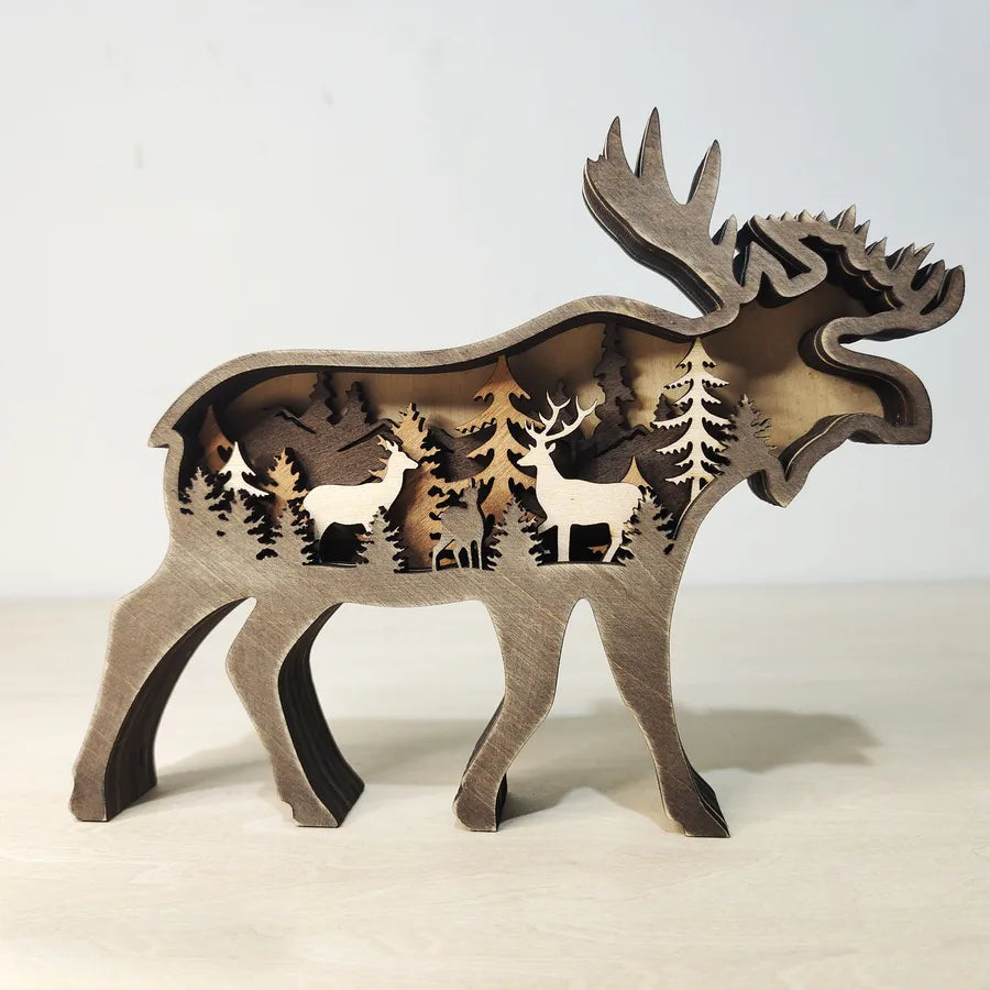 Christmas Theme Wooden Craft Creative North American Forest Animal Home Decoration Deer Brown Bear Figurine Wedding Birthday