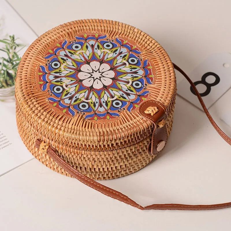 Special Sale Rattan Ins Butterfly Bag Mori Style Vintage Artistic Handmade Flower Petal Bag Woven Bag PU Belt