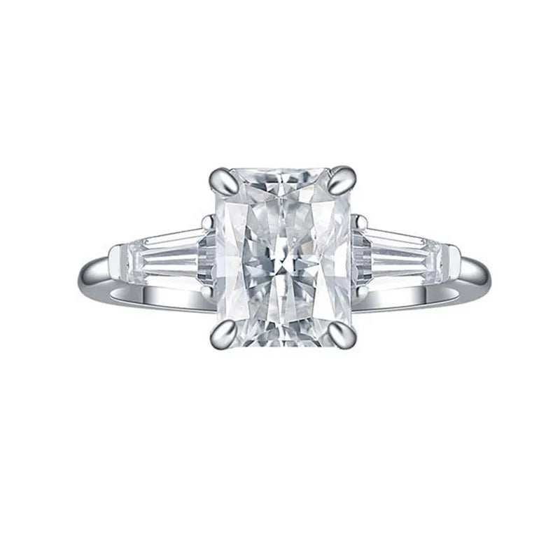 2.0ct Moissanite 925 Sterling Silver Rings GRA Certificate Radiant-cut Geometric White Gold Plated Rings