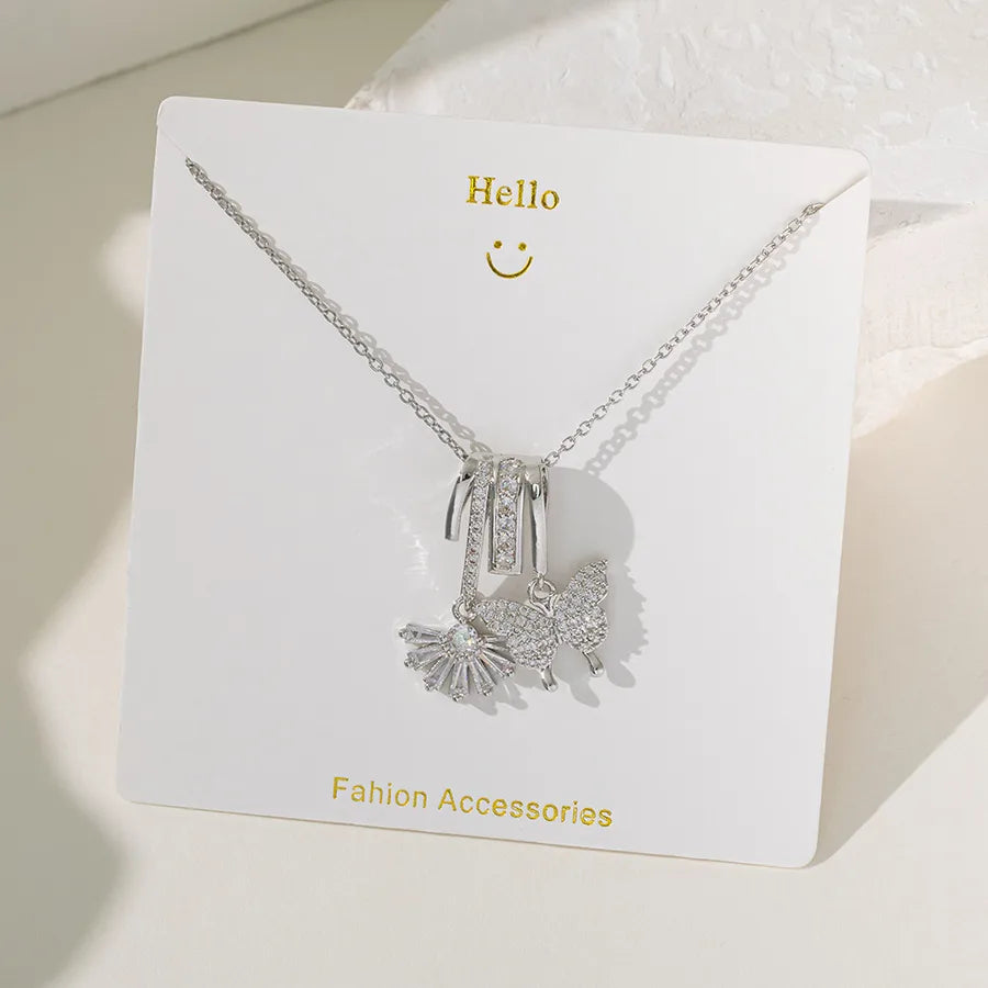 Wholesale Jewelry Elegant Glam Geometric Flower Butterfly 304 Stainless Steel Copper Plating cable chain Pendant Necklace