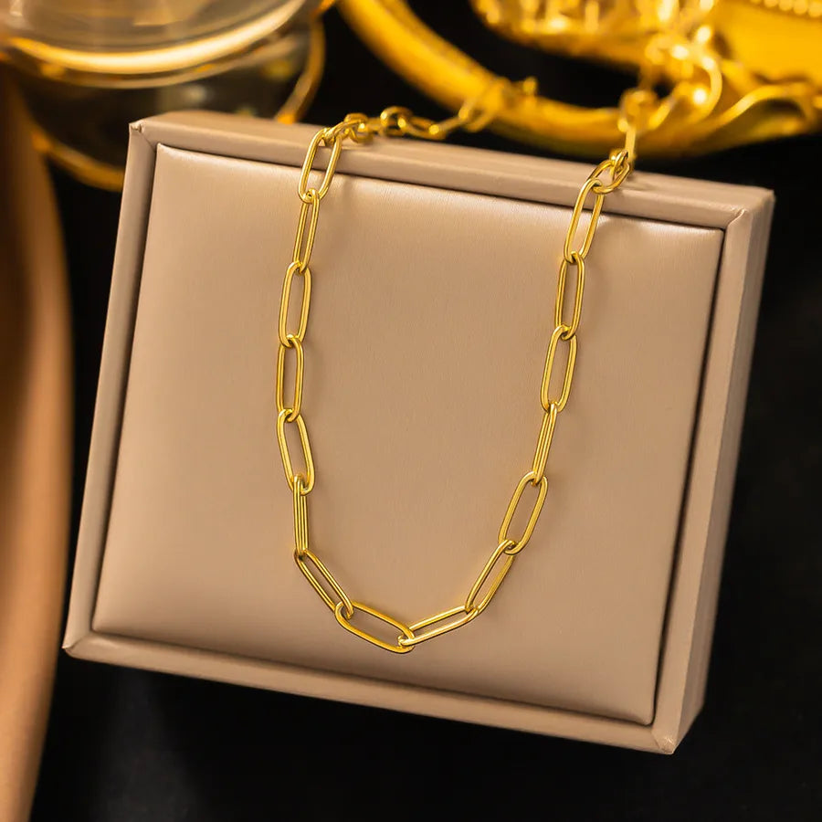 Wholesale Jewelry Elegant Simple Style Geometric Heart Shape 304 Stainless Steel Plating Beaded Chain Paperclip Chain cable chain Bracelets Necklace