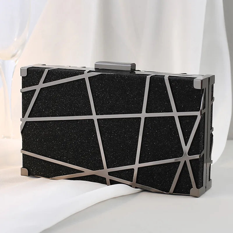 red black gold metal geometric square evening bags