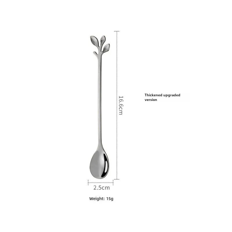 Stainless Steel Leaf Spoon Creative Golden Leaf Coffee Spoon Dessert Spoon Fruit Fork Cake Fork Wholesale Gift Spoon