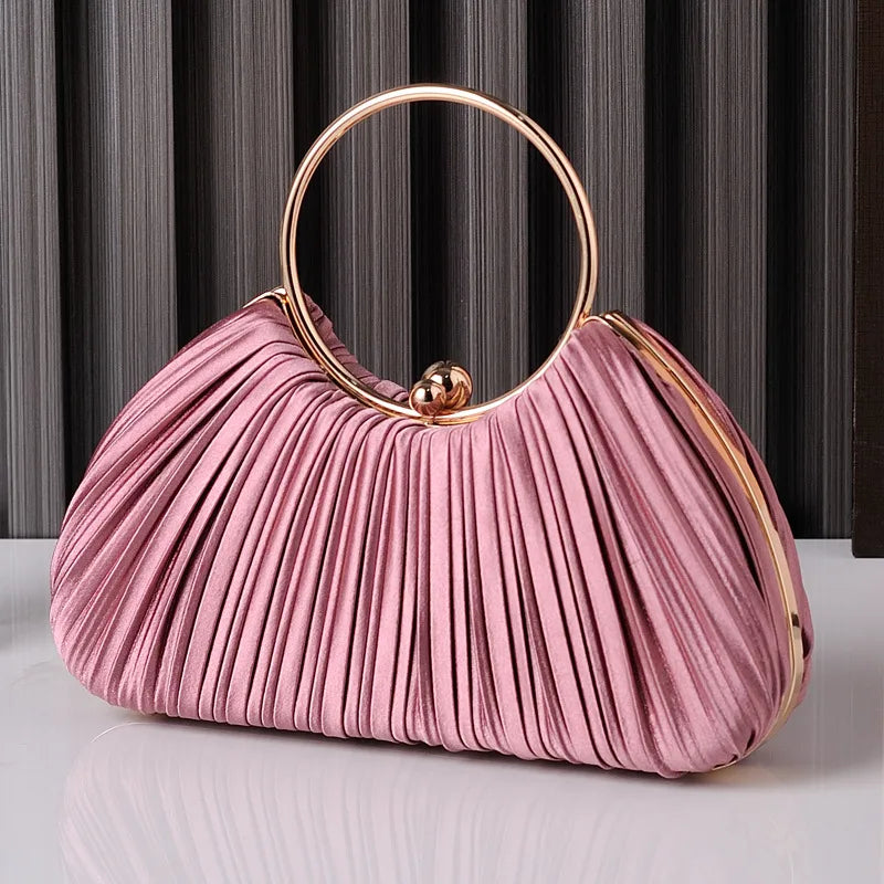 Fuchsia Apricot Polyester Solid Color Dumpling Shape Evening Bags